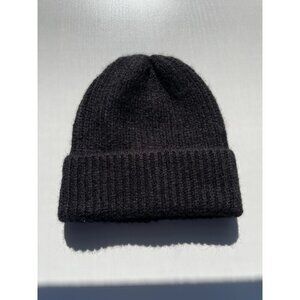 Zara Women's Medium Black Wool Blend Ribbed Chunky Knit Foldover Beanie Hat